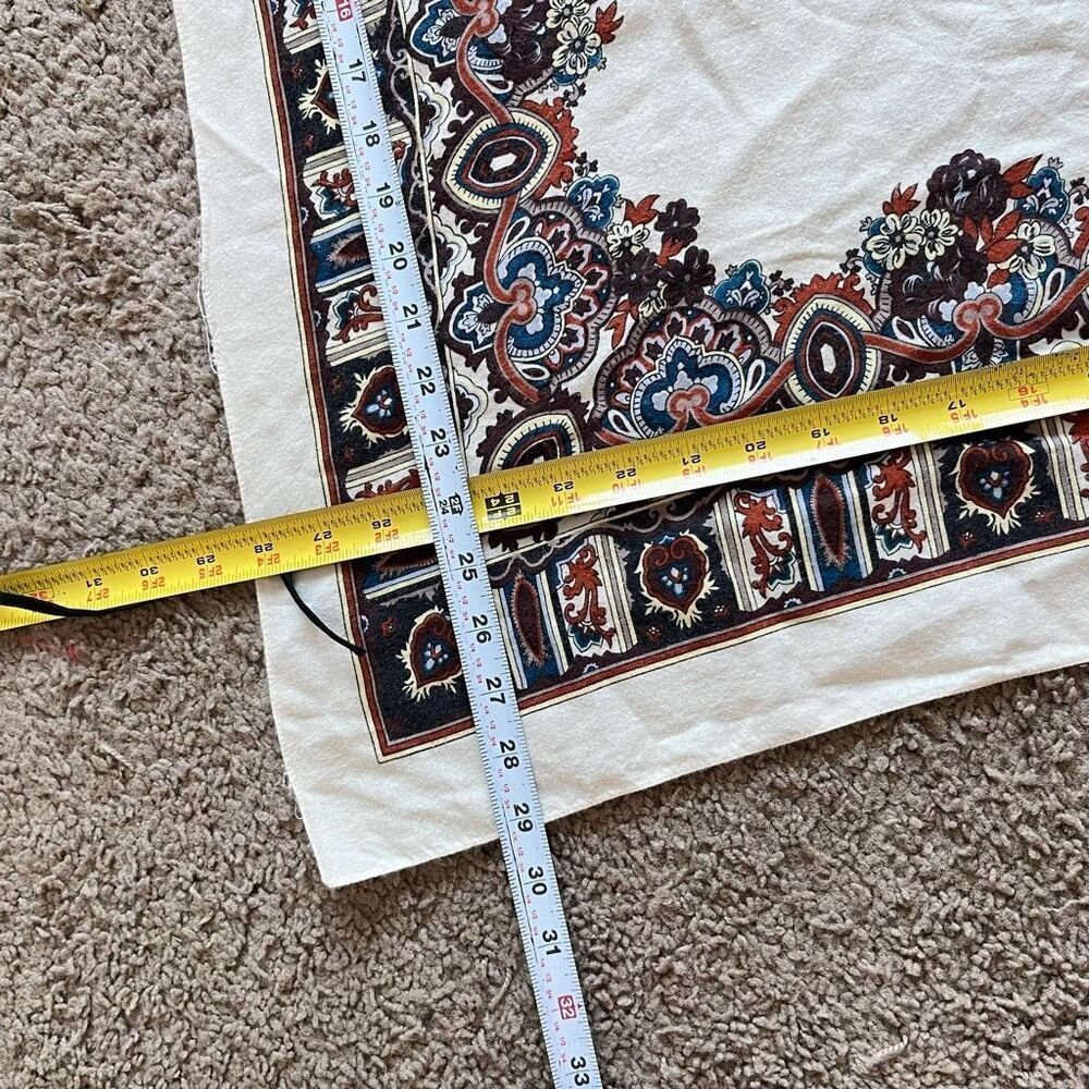 VTG Boho Paisley Border Scarf Cream Brown Blue Ultra Soft 28” - Picture 3 of 8